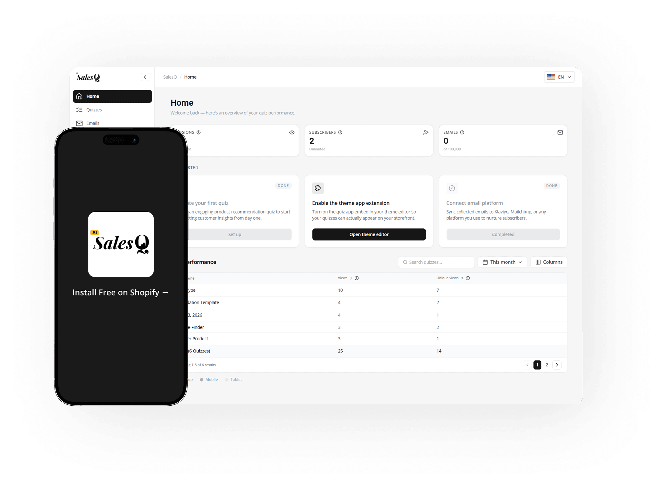 Live quiz builder preview showing question setup on desktop and mobile
