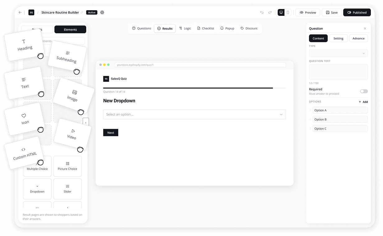 AI SalesQ quiz builder interface