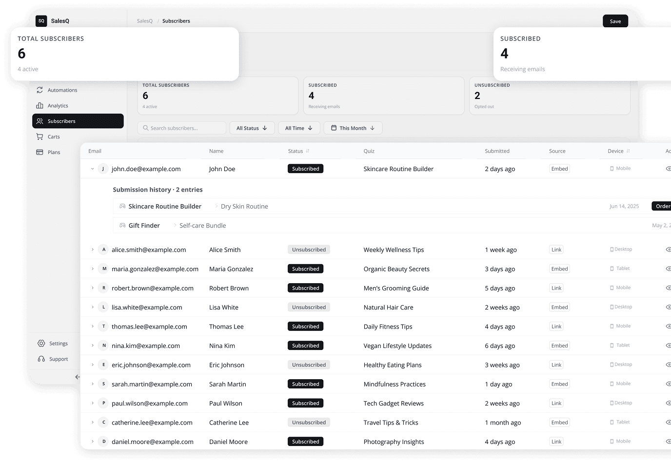 AI SalesQ subscriber management dashboard