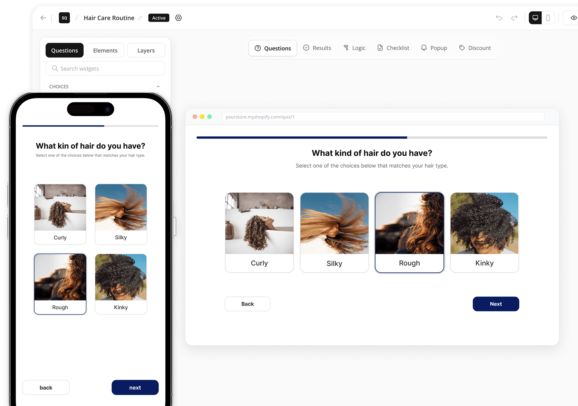 Build your quiz and result pages