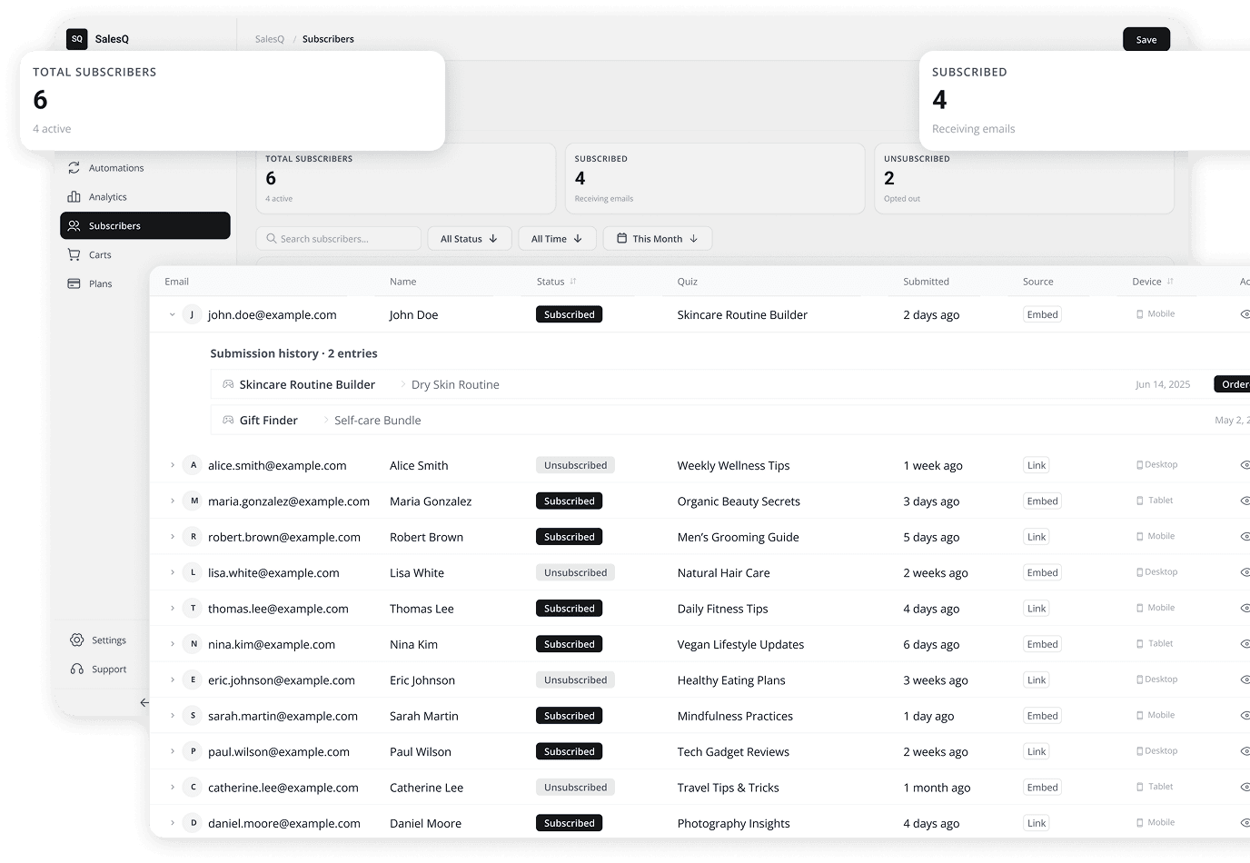 AI SalesQ subscriber management table