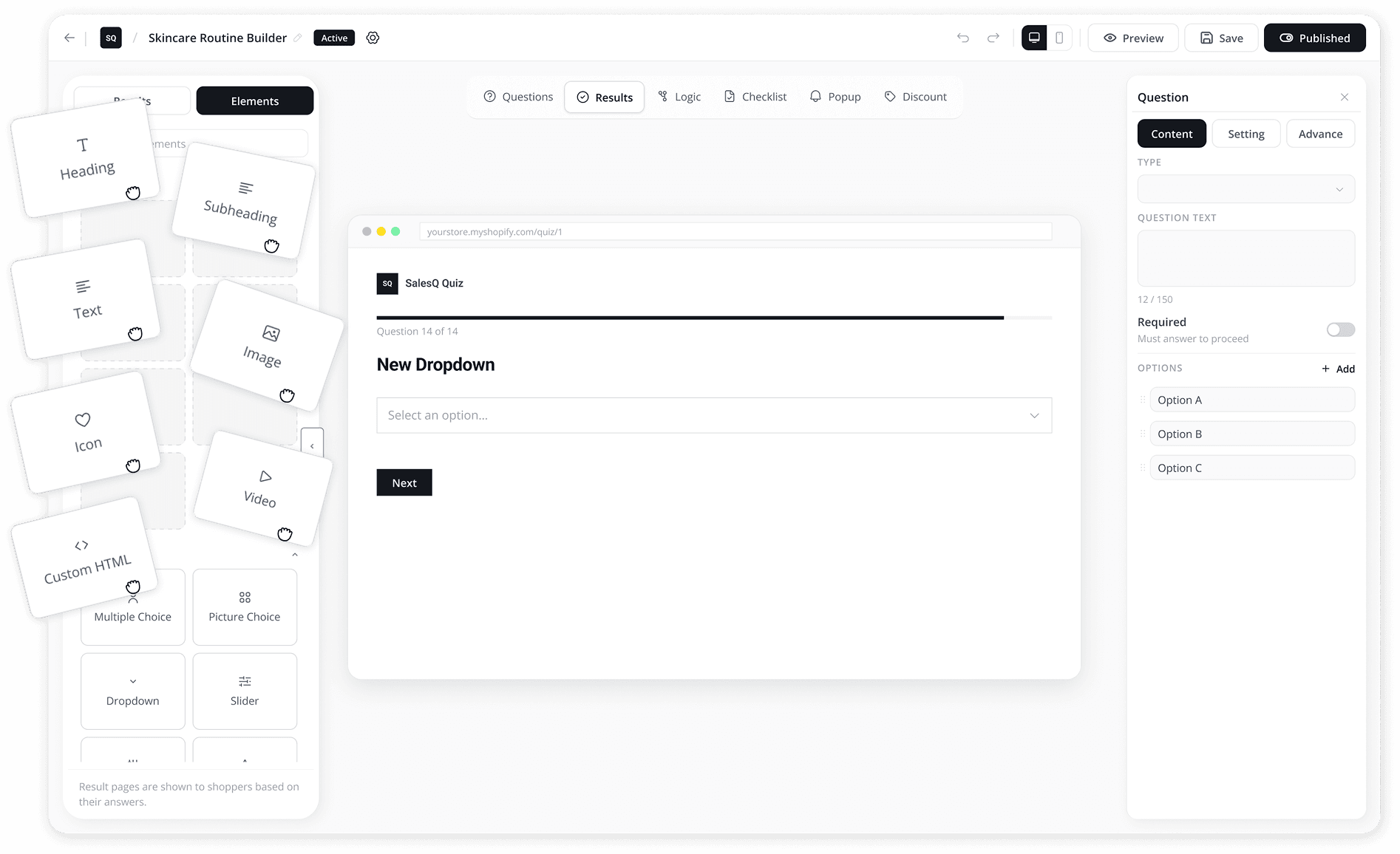 Screenshot of the AISalesQ quiz builder