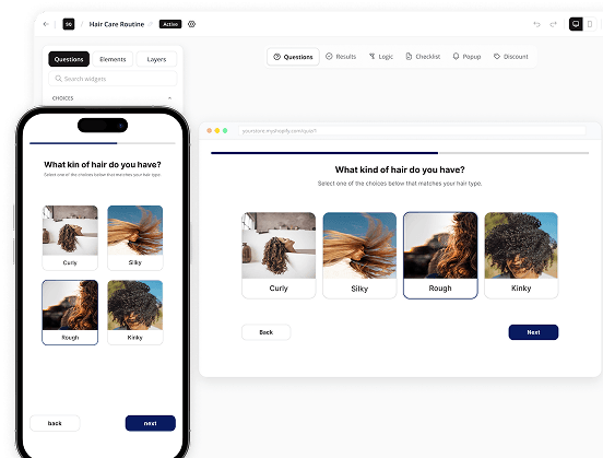 Quiz-Builder in Vorschau auf Smartphone und Browser