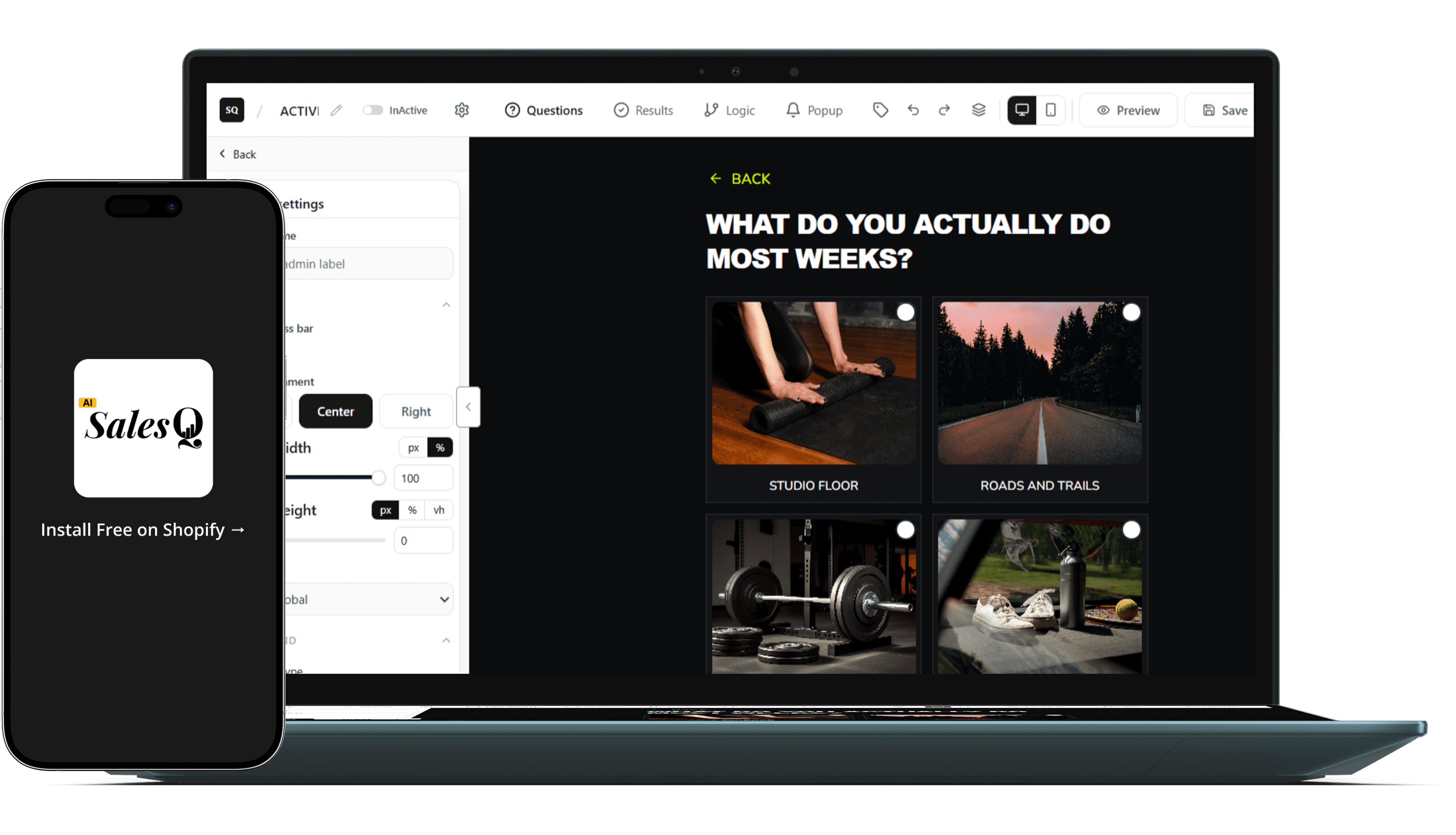 AISalesQ dashboard and quiz preview