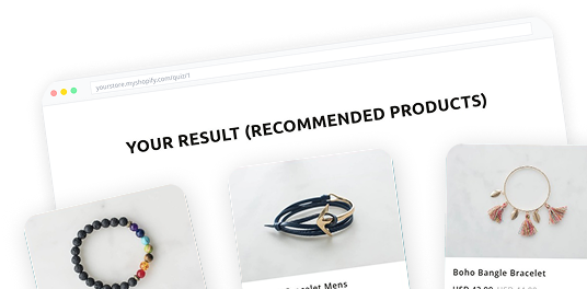 Quiz result page showing recommended products